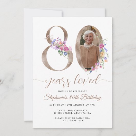 Spring Floral Foto 80e verjaardag Kaart (Voorkant)