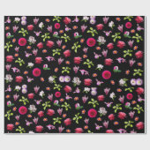Spring Floral Fotoprint Zwarte achtergrond Wrap Cadeaupapier (Vlak)