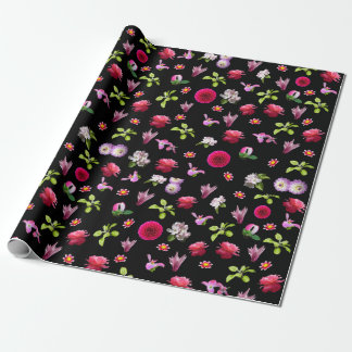 Spring Floral Fotoprint Zwarte achtergrond Wrap Cadeaupapier