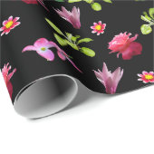 Spring Floral Fotoprint Zwarte achtergrond Wrap Cadeaupapier (Rol Hoek)