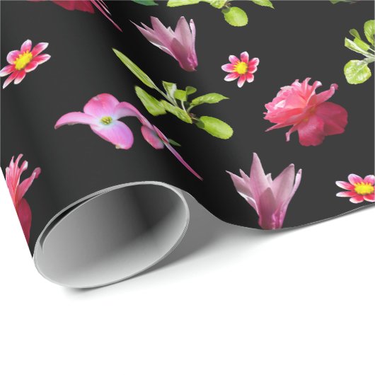 Spring Floral Fotoprint Zwarte achtergrond Wrap Cadeaupapier (Rol Hoek)