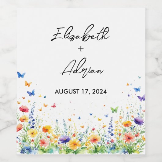 Spring Floral Garden Butterflies Wijn Etiket (Enkel label)