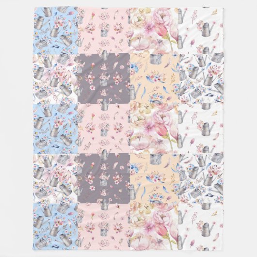Spring Floral Garden Patchwork Fleece Blanket (Voorkant)