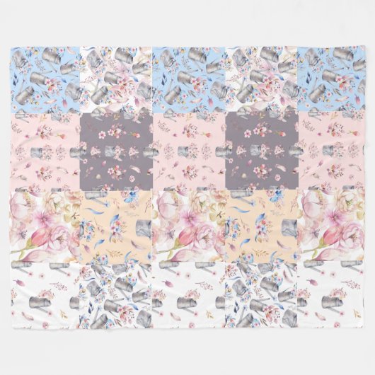 Spring Floral Garden Patchwork Fleece Blanket Deken (Voorkant (Horizontaal))