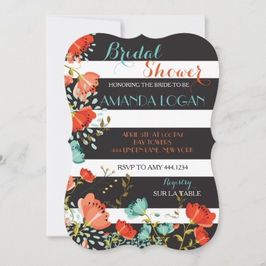 Spring Floral Gestreepte Bruids Douche Uitnodiging (Voorkant)