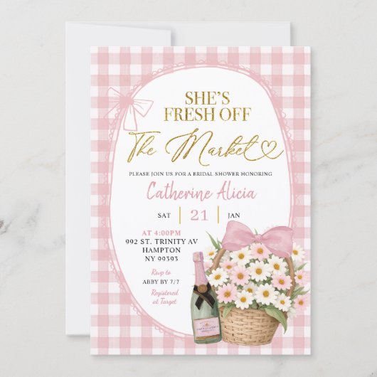 Spring Floral Gingham Coquette Daisy Bridal Shower Kaart (Voorkant)