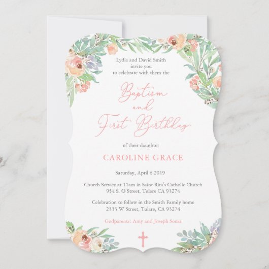 Spring Floral Girl Baptism en 1e verjaardag Kaart (Voorkant)