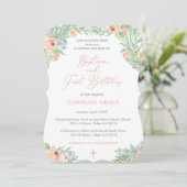 Spring Floral Girl Baptism en 1e verjaardag Kaart (Staand voorkant)