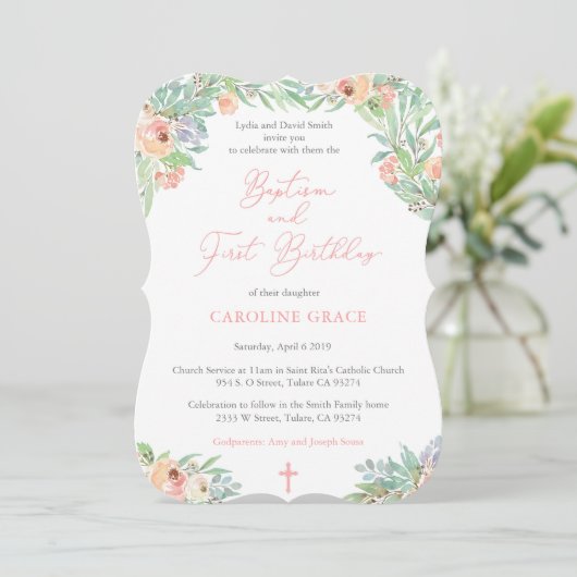 Spring Floral Girl Baptism en 1e verjaardag Kaart (Staand voorkant)