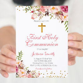 Spring Floral Girl Doop Uitnodigingskaart Kaart