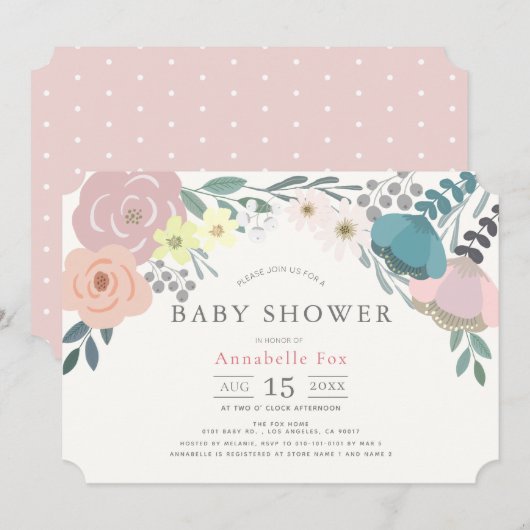 Spring Floral Girl Roze Baby shower Kaart (Voorkant / Achterkant)