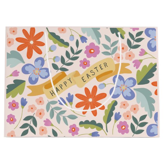 Spring Floral Happy Easter Large Gift Bag Groot Cadeauzakje (Voorkant)