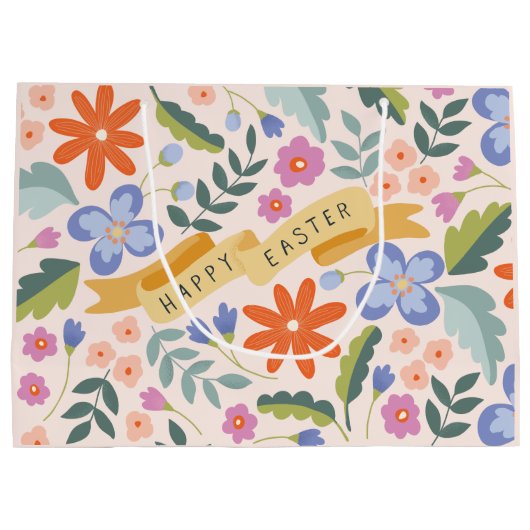 Spring Floral Happy Easter Large Gift Bag Groot Cadeauzakje (Achterkant)