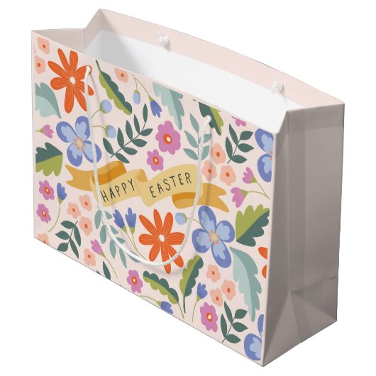 Spring Floral Happy Easter Large Gift Bag Groot Cadeauzakje (Achterkant Gekanteld)