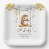 Spring Floral Hegehog Oh Baby shower Papieren Bordje (Voorkant)