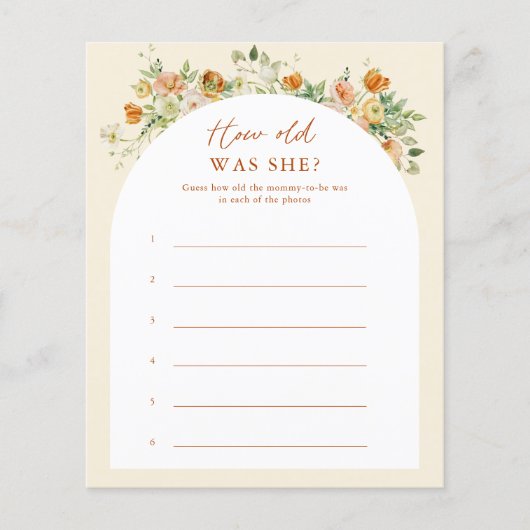 Spring Floral hoe oud ze was Baby shower game (Voorkant)