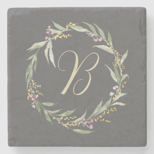 Spring Floral Krans met Initiaal Stenen Onderzetter (Voorkant)