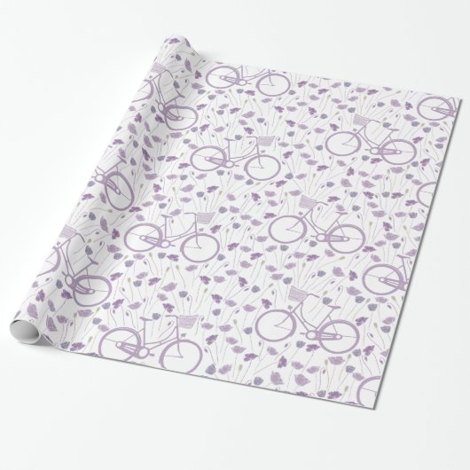 Spring Floral Lavender Paarse  fiets Cadeaupapier (Uitgerold)