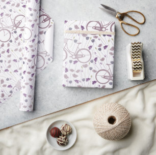 Spring Floral Lavender Paarse fietsreep Cadeaupapier