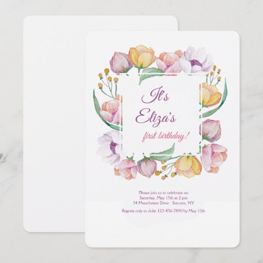 Spring Floral Lijst Invitation Kaart (Voorkant / Achterkant)