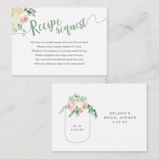 Spring Floral Mason Jar Douche Recept Aanvraag Informatiekaartje (Voorkant / Achterkant)