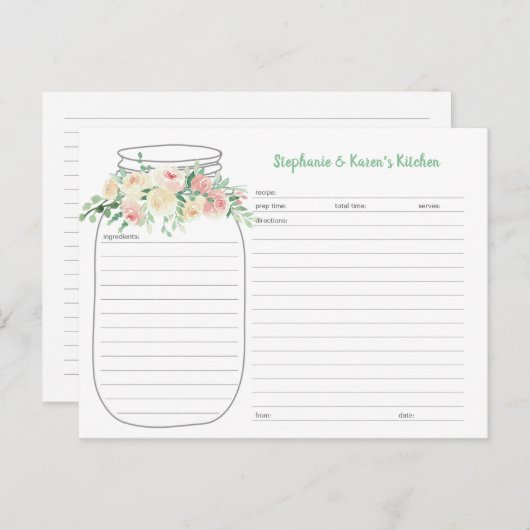 Spring Floral Mason Jar Pas getrouwd Recipe Kaarte Aankondigingskaart (Voorkant / Achterkant)