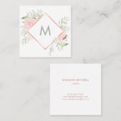 Spring Floral met Monogram Vierkante Visitekaartje (Voorkant / Achterkant)