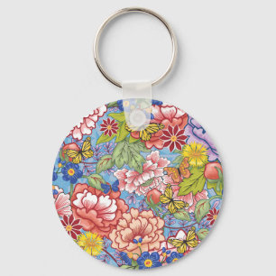 Spring Floral met pinda's en vlinderbloemigen Sleutelhanger