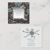 Spring Floral Mix Blauwgroen roze grijs op zwart Vierkante Visitekaartje (Voorkant / Achterkant)