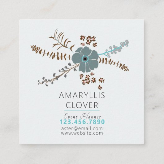 Spring Floral Mix Blauwgroen roze grijs op zwart Vierkante Visitekaartje (Achterkant)