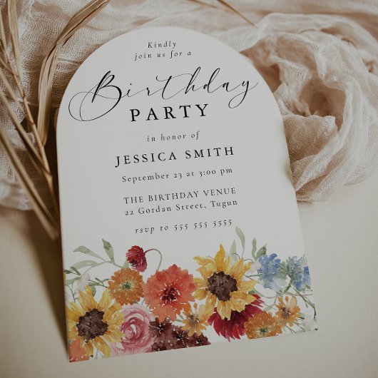 Spring Floral Modern Arch Womans Birthday Party Kaart