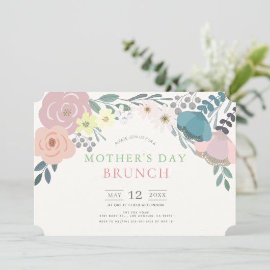 Spring Floral Moederdag Brunch Kaart (Staand voorkant)