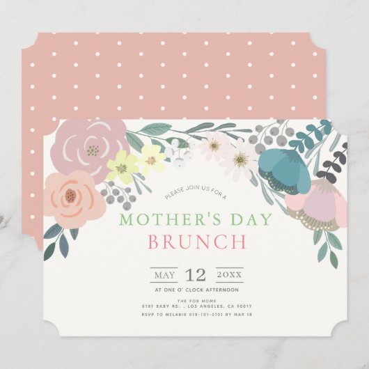 Spring Floral Moederdag Brunch Kaart (Voorkant / Achterkant)