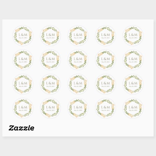 Spring Floral Monogram Wedding Ronde Sticker (Vel)
