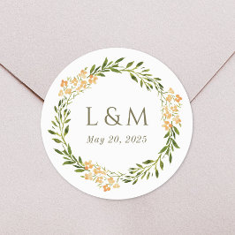Spring Floral Monogram Wedding Ronde Sticker