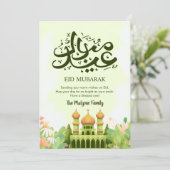 Spring Floral Mosque Garden Eid Mubarak Card Feestdagenkaart (Staand voorkant)