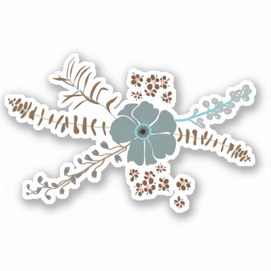 Spring Floral Motif Blauwgroen Bruin Gray Whimsica Sticker (Voorkant)