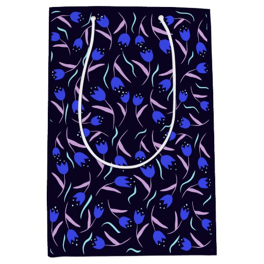 Spring Floral Pattern Dark Blue Medium Cadeauzakje (Voorkant)