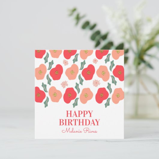 Spring Floral Pattern Hand Drawn Birthday Kaart (Staand voorkant)