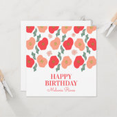 Spring Floral Pattern Hand Drawn Birthday Kaart (Voorkant / Achterkant in situ)