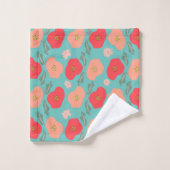 Spring Floral Pattern Hand Drawn Blauwgroen Peach Bad Handdoek (Wasdoekje)