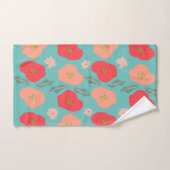 Spring Floral Pattern Hand Drawn Blauwgroen Peach Bad Handdoek (Handdoek)