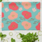 Spring Floral Pattern Hand Drawn Blauwgroen Peach Theedoek (Gevouwen)