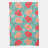 Spring Floral Pattern Hand Drawn Blauwgroen Peach Theedoek (Verticaal)