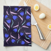 Spring Floral Pattern on Dark Blue Background Theedoek (Quarter Fold)