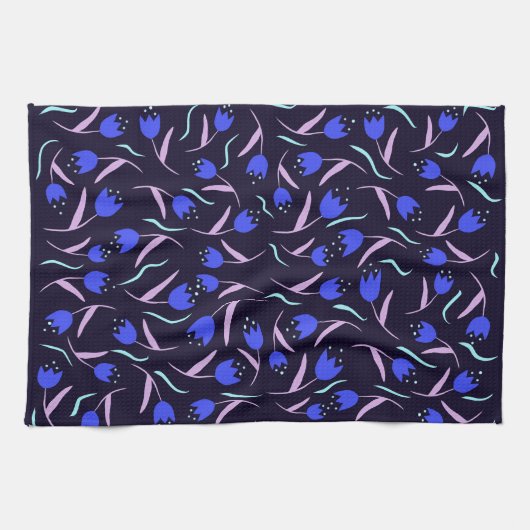 Spring Floral Pattern on Dark Blue Background Theedoek (Horizontaal)