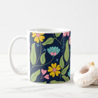 Spring Floral Pattern op Donkerblauw Koffiemok