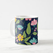 Spring Floral Pattern op Donkerblauw Koffiemok (Voorkant links)