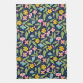 Spring Floral Pattern op Donkerblauw Theedoek (Verticaal)