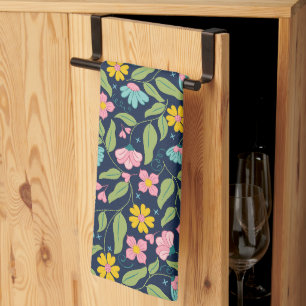 Spring Floral Pattern op Donkerblauw Theedoek